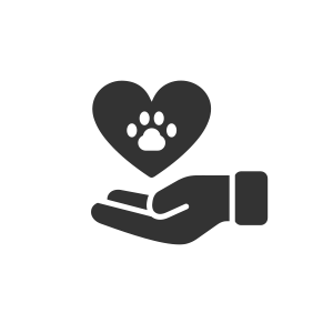 icon of a hand holding a heart with a paw print on it